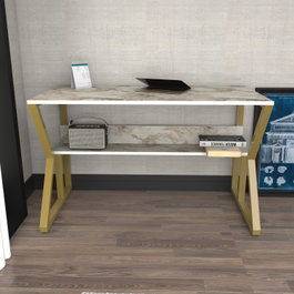 Hanah Home Wake Mesa de Estudio Blanco y Oro